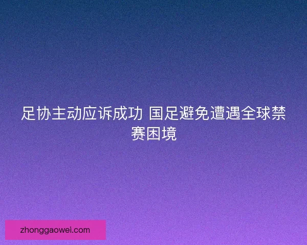 足协主动应诉成功 国足避免遭遇全球禁赛困境 足协主动应诉成功 国足避免遭遇全球禁赛困境