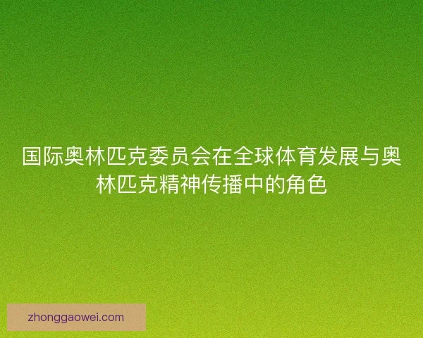 国际奥林匹克委员会在全球体育发展与奥林匹克精神传播中的角色