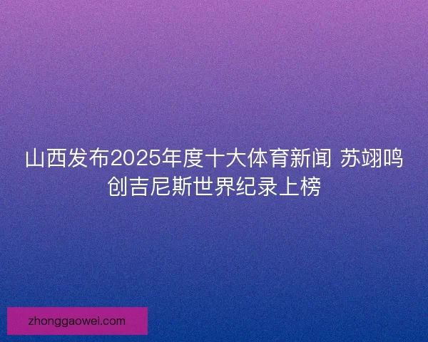 山西发布2025年度十大体育新闻 苏翊鸣创吉尼斯世界纪录上榜
