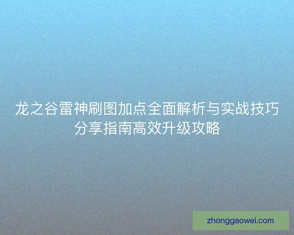 龙之谷雷神刷图加点全面解析与实战技巧分享指南高效升级攻略